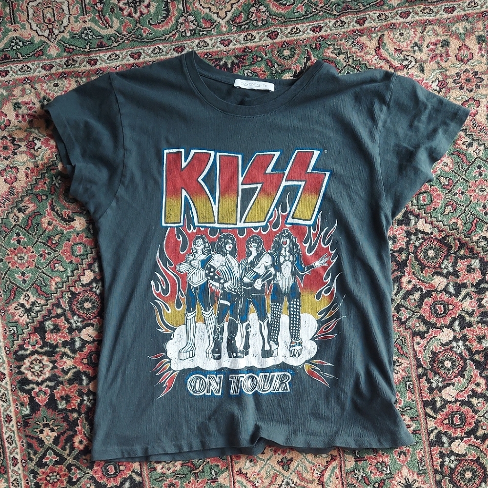 Free People Daydreamer KISS Black Graphic Tee Size SMALL